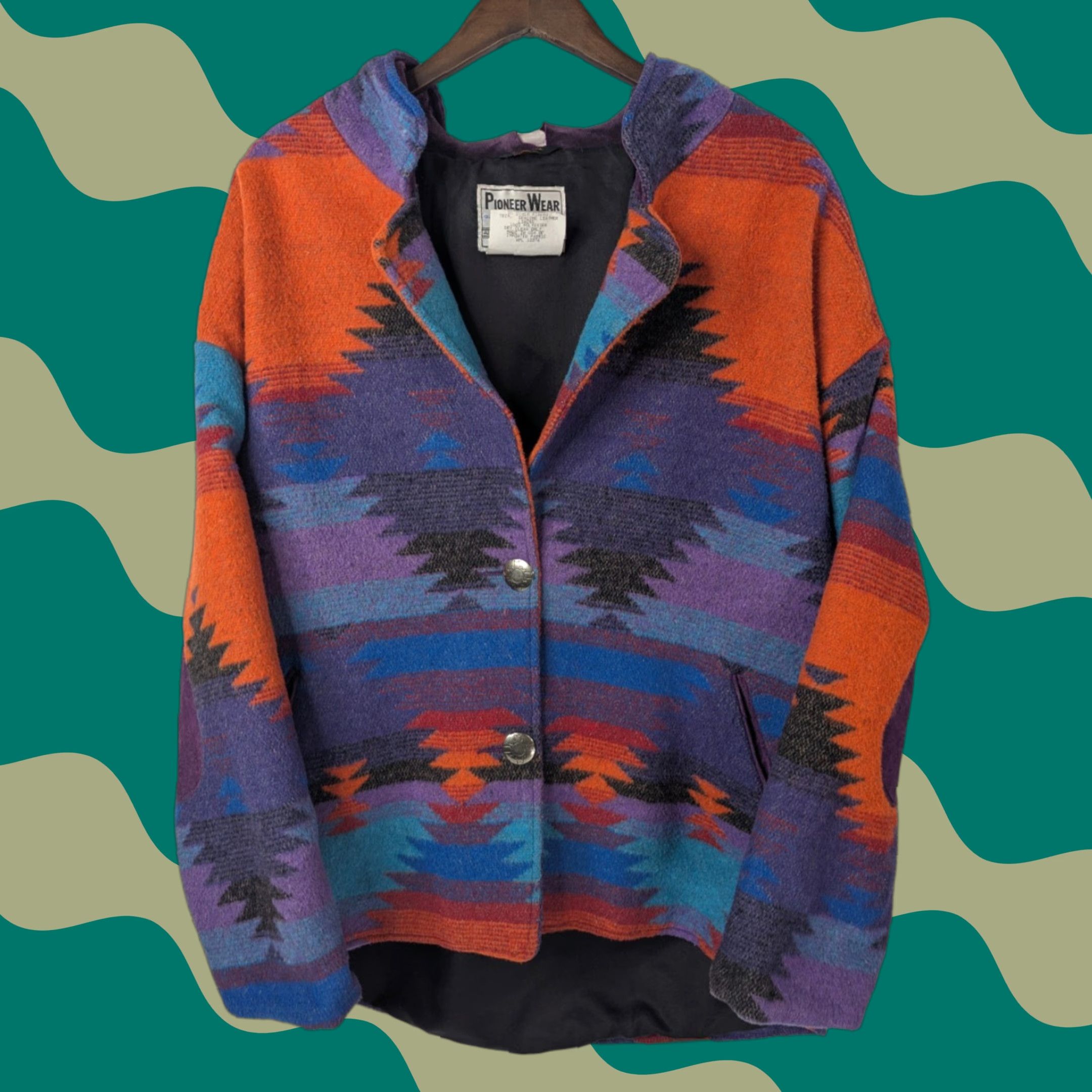 Vintage VTG Pioneer Wear Coat Aztec Lined SouthWest Western Jacket Made USA 14 Wool Size XL / US 12-14 / IT 48-50 - 1 Thumbnail