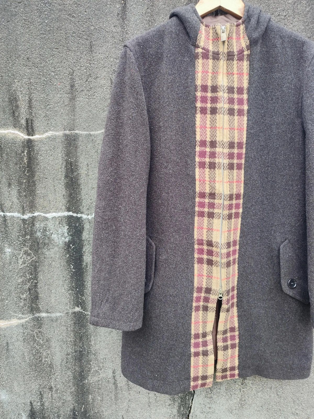 Japanese Brand × PPFM × Vintage PPFM Hooded Wool Coat with Plaid Panel – Japan Exclusive Size US M / EU 48-50 / 2 - 4 Thumbnail