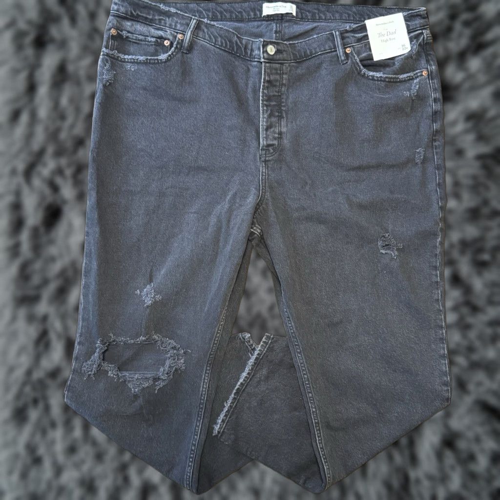 Abercrombie & Fitch Abercrombie The Dad High Rise Jeans 36 Black Straight 46x30 New Distress Womens Size 32" / US 10 / IT 46 - 1 Thumbnail