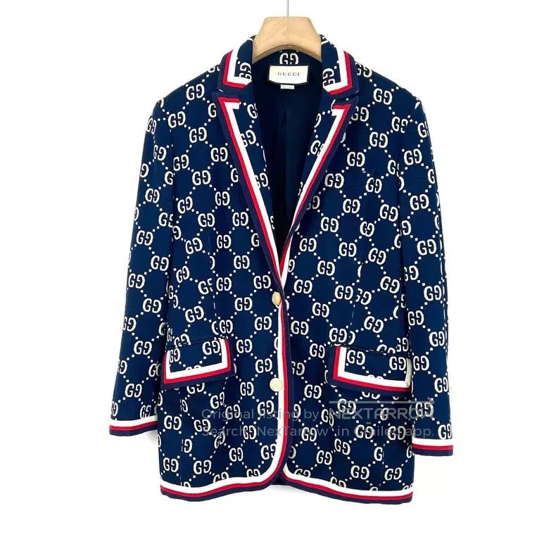 Gucci Gucci Navy blue double G striped pattern jacquard long-sle Size M / US 6-8 / IT 42-44 - 1 Thumbnail