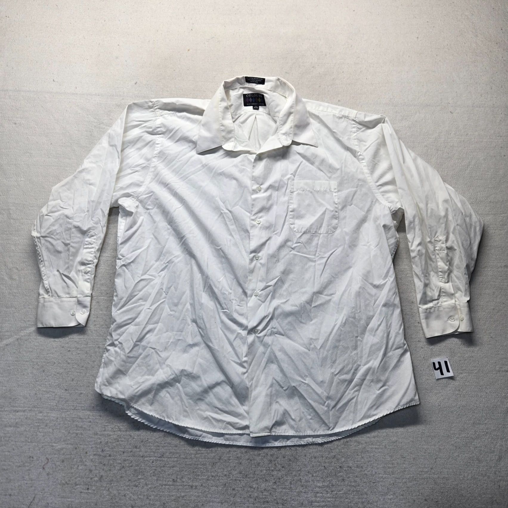 Alexander Julian Alexander Julian Colours Solid White Button Up Shirt Men 2XL 18 18.5 34/35 Shirt Mens 2XL White Cotton Blend Dress Shirt Vintage No Size 48R - 2 Thumbnail