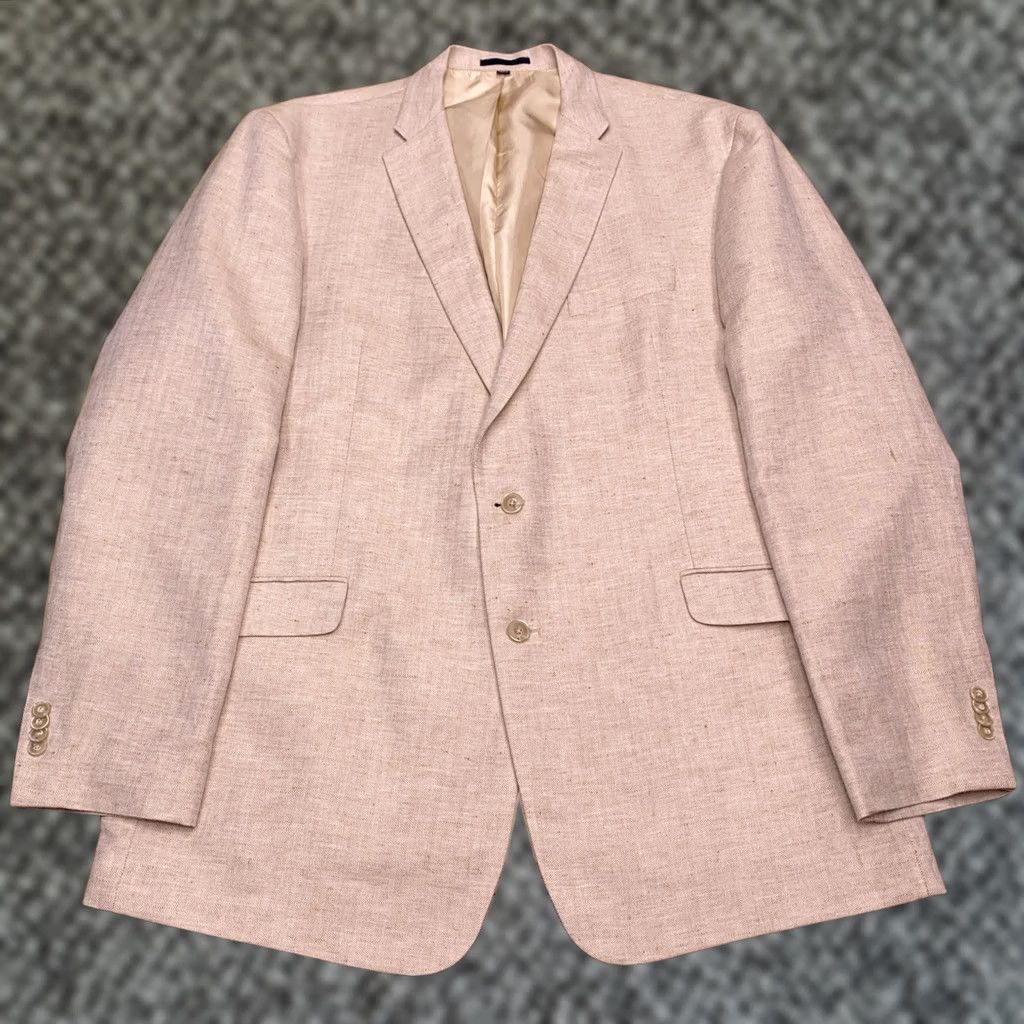 Jos. A. Bank Jos. A. Bank Sport Coat Mens 46 Long Tan Herringbone Linen Blend Slim Single-Breasted 2-Button Notch Lapel Long Jacket Chest 48 Vintage: No Size US S / EU 44-46 / 1 - 1 Thumbnail