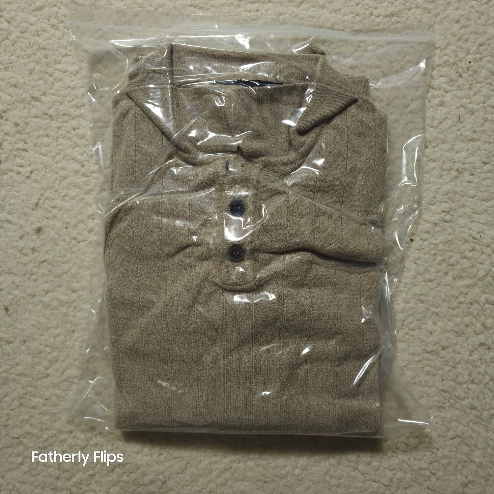 Geoffrey Beene Geoffrey Beene Men's Large Tan Ribbed Long Sleeve Polo Shirt Size US L / EU 52-54 / 3 - 11 Thumbnail