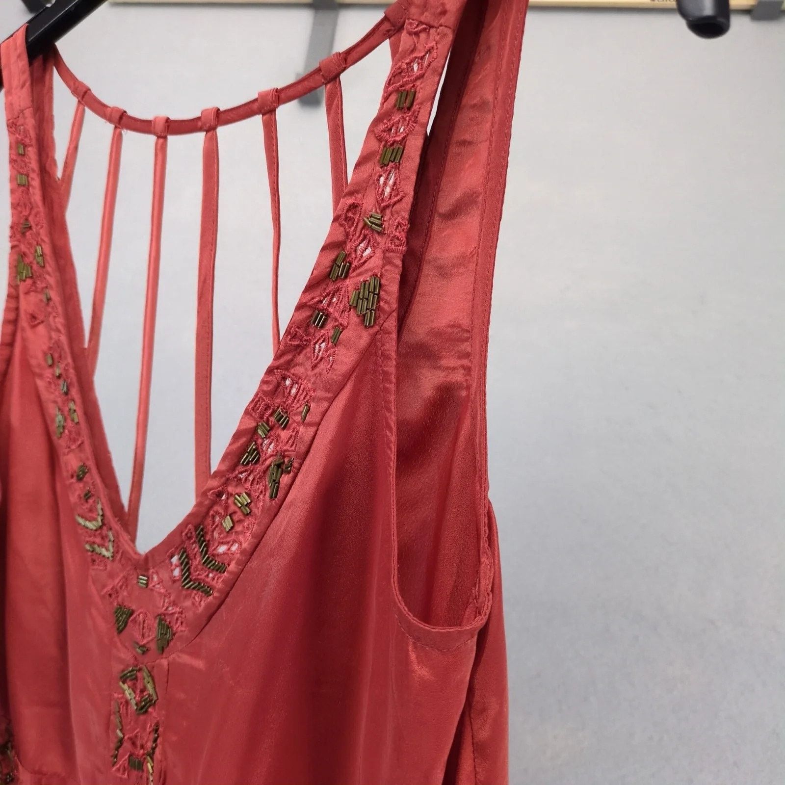 Other Ecote Rust Satin Brass Beaded V-Neck Mini Slip Dress S Size S / US 4 / IT 40 - 10 Thumbnail