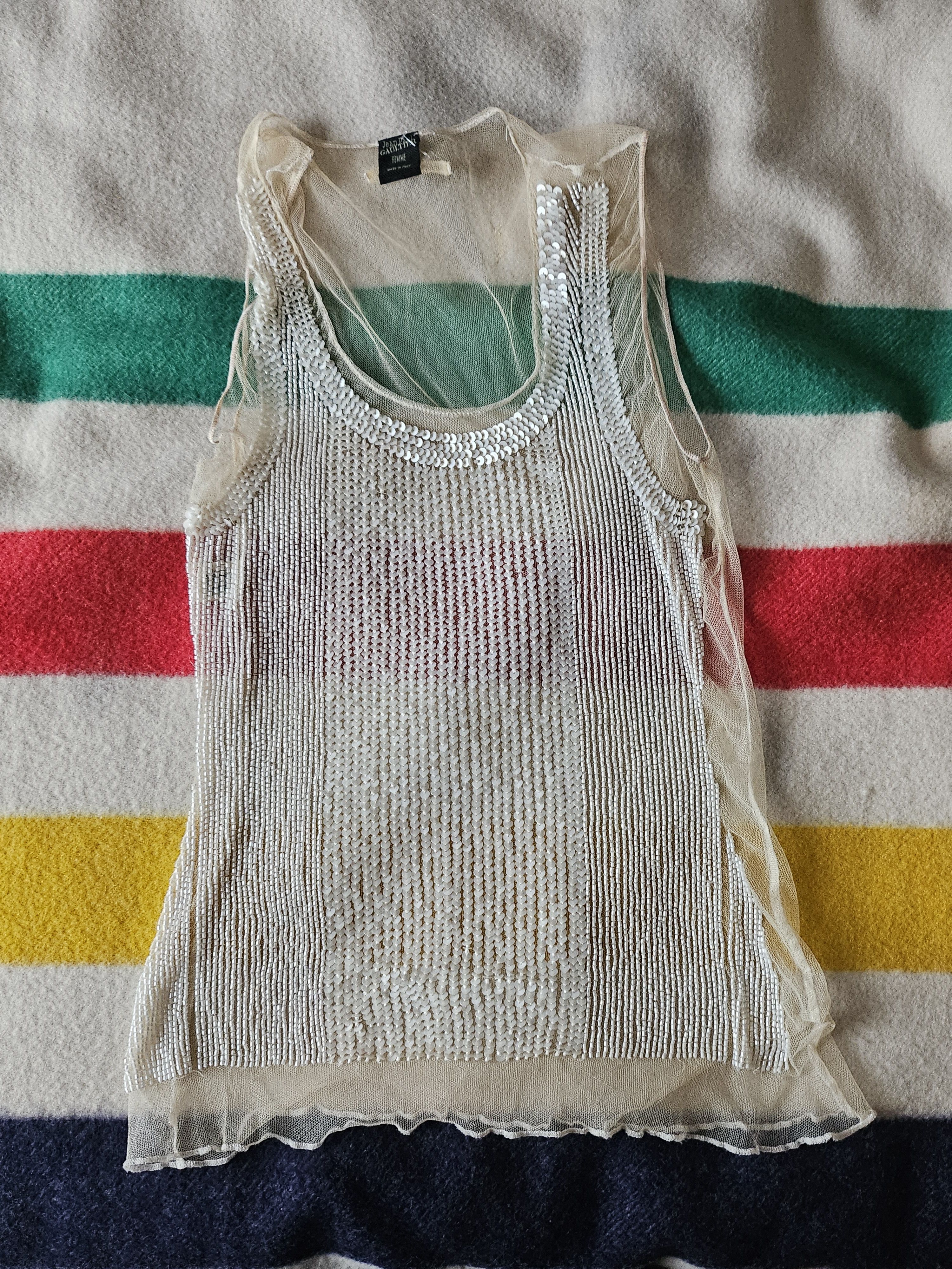 Image of Jean Paul Gaultier Jpg Trompe L'oeil Embroidered Tank Top in Off White, Women's (Size Small)