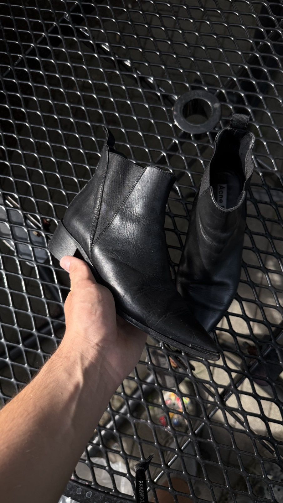 Acne Studios Acne Studios Black Leather Pointed Toe Ankle Boots