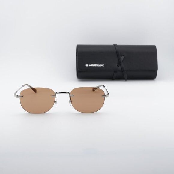 Montblanc Montblanc MB0303S 003 Sunglasses Silver Square Frame, Brown Size ONE SIZE - 10 Thumbnail
