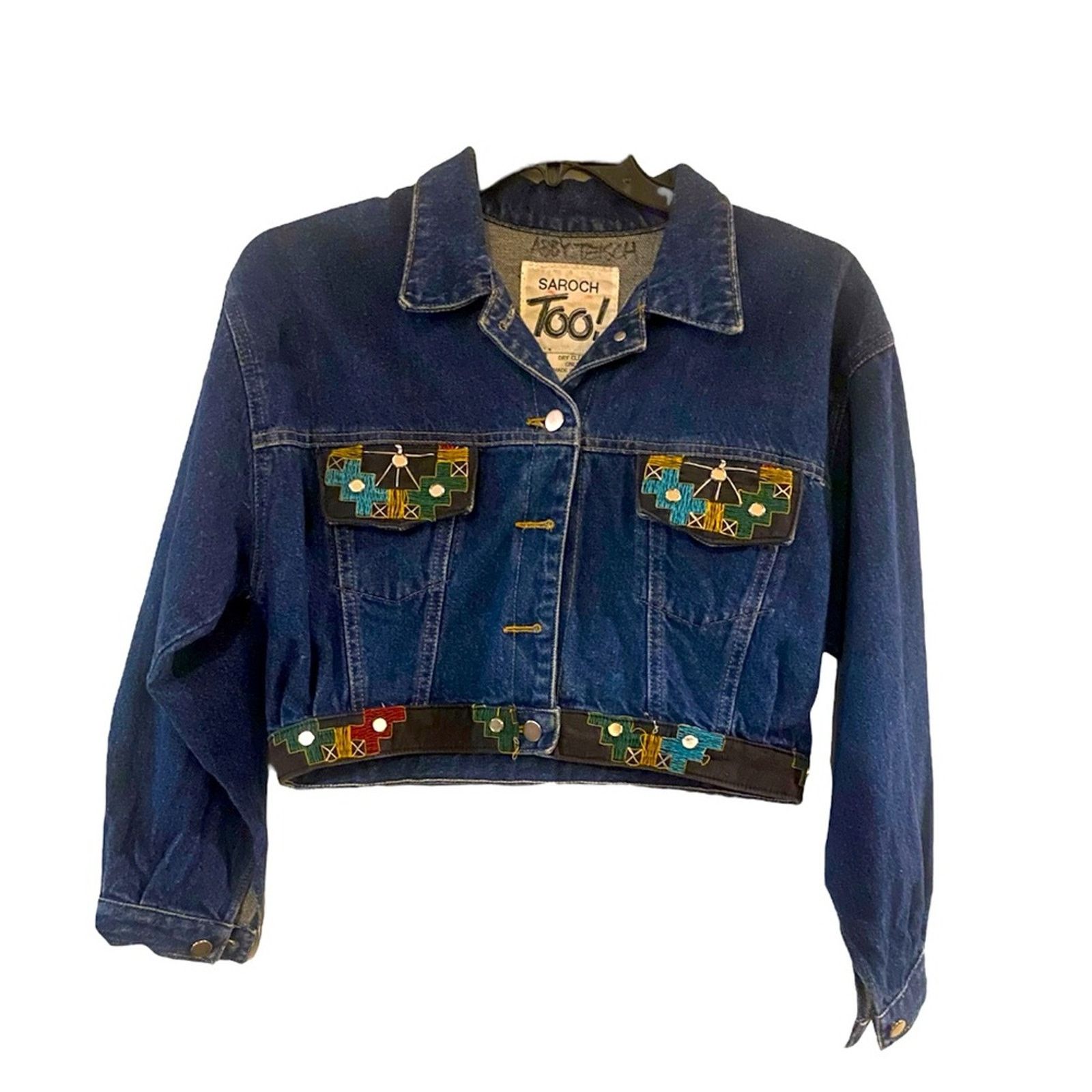 80's Saroch Too Denim Low Cut Cropped Western Flair Jacket S