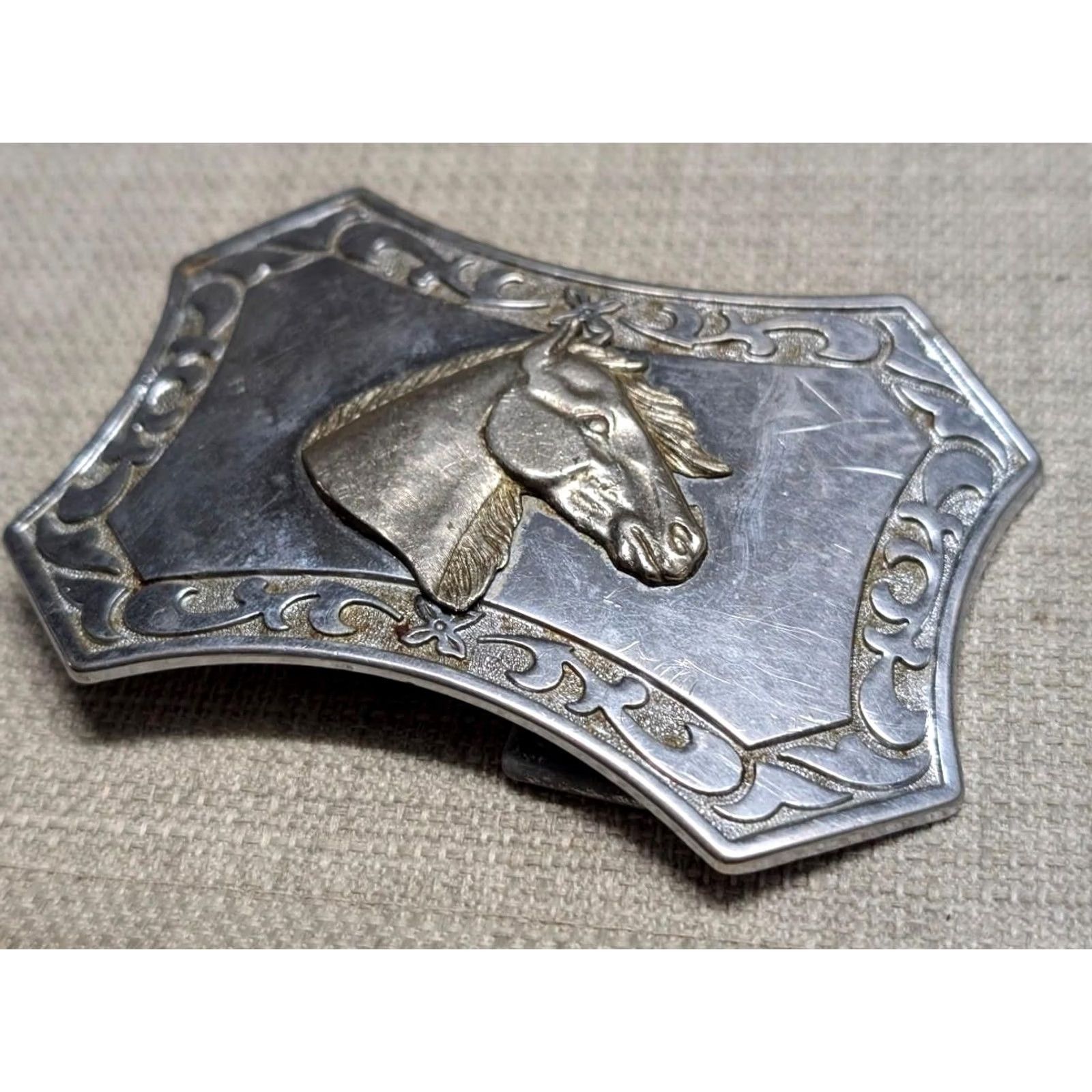 Vintage VINTAGE HORSE HEAD belt buckle Western cowboy rodeo chrome metal Size ONE SIZE - 2 Thumbnail