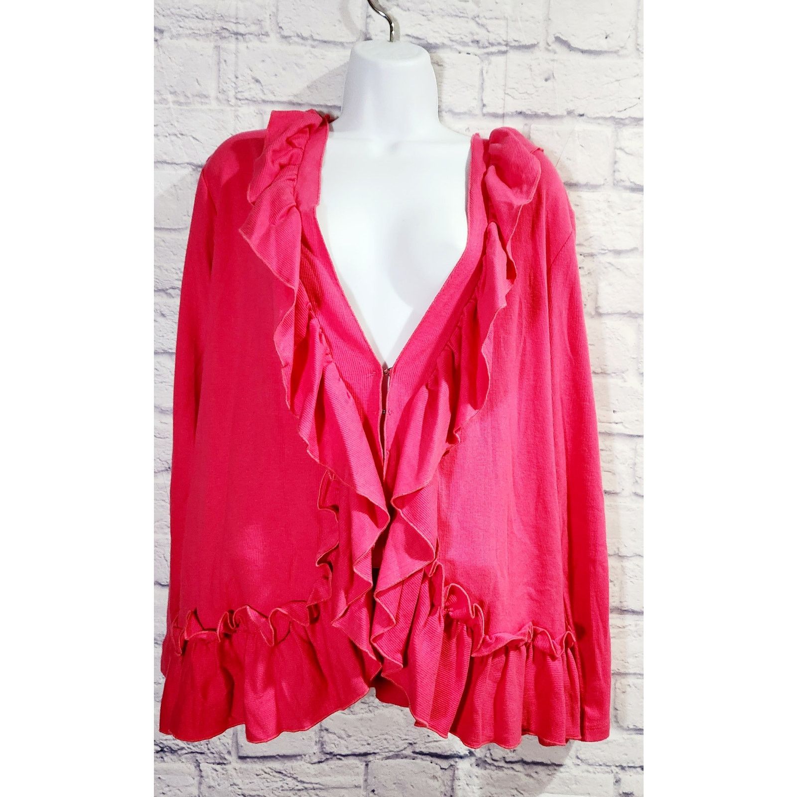 Other Rafaella Pink Fuchsia Ruffled Hook & Eye Cardigan 1X Plus Size XXL / US 16-18 / IT 52-54 - 1 Thumbnail