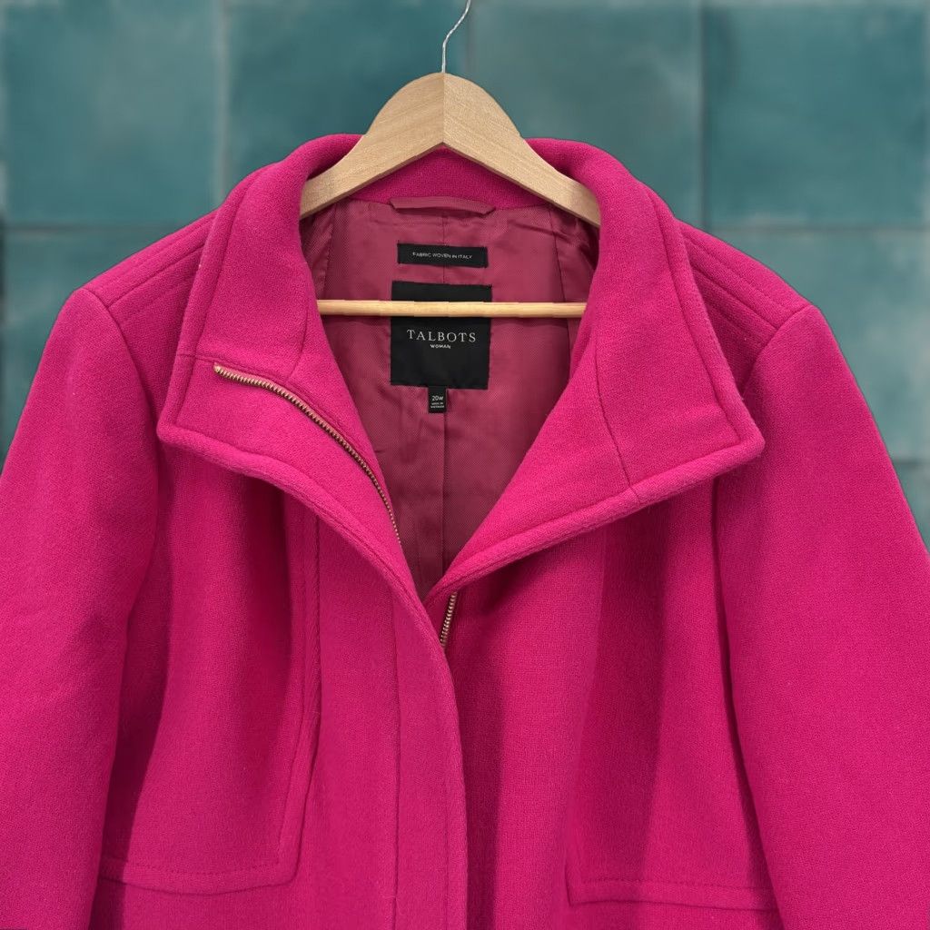 Talbots Talbots Coat Womens 20W Pink Wool Lined Collared Zipper Pockets Italian Size 3XL / US 20-22 - 1 Thumbnail