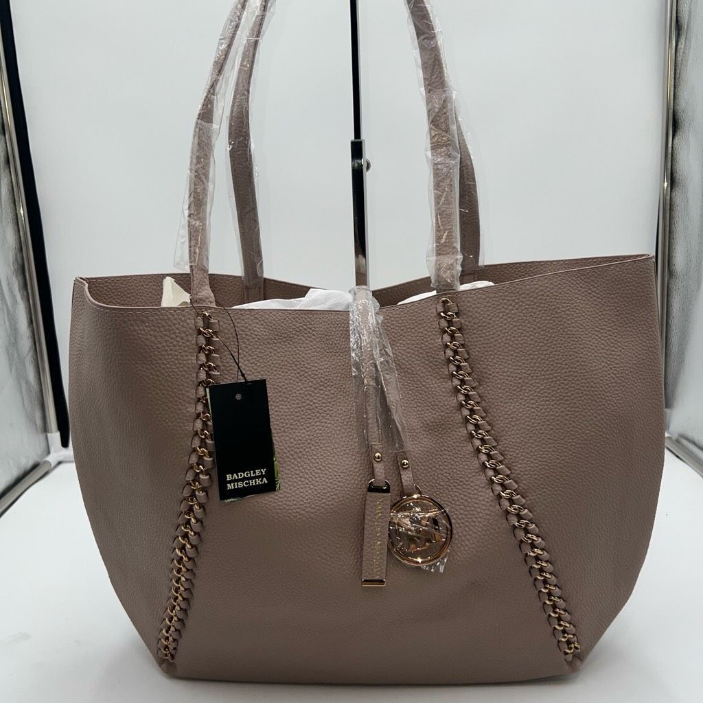 Badgley Mischka Badgley Mischka Decorative Chain Tote in Taupe Vegan Leather Size ONE SIZE - 1 Thumbnail