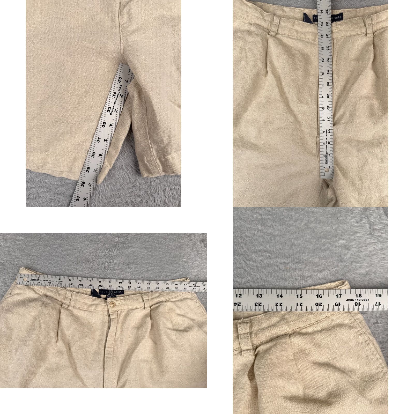 Tommy Hilfiger Tommy Hilfiger Shorts Mens 38 Beige Pleated Cotton Linen Blend Beach Vacation 8" Chino Casual, Travel, Workwear, Classic Fit, Beige, 38 Mens Size US 38 / EU 54 - 8 Thumbnail