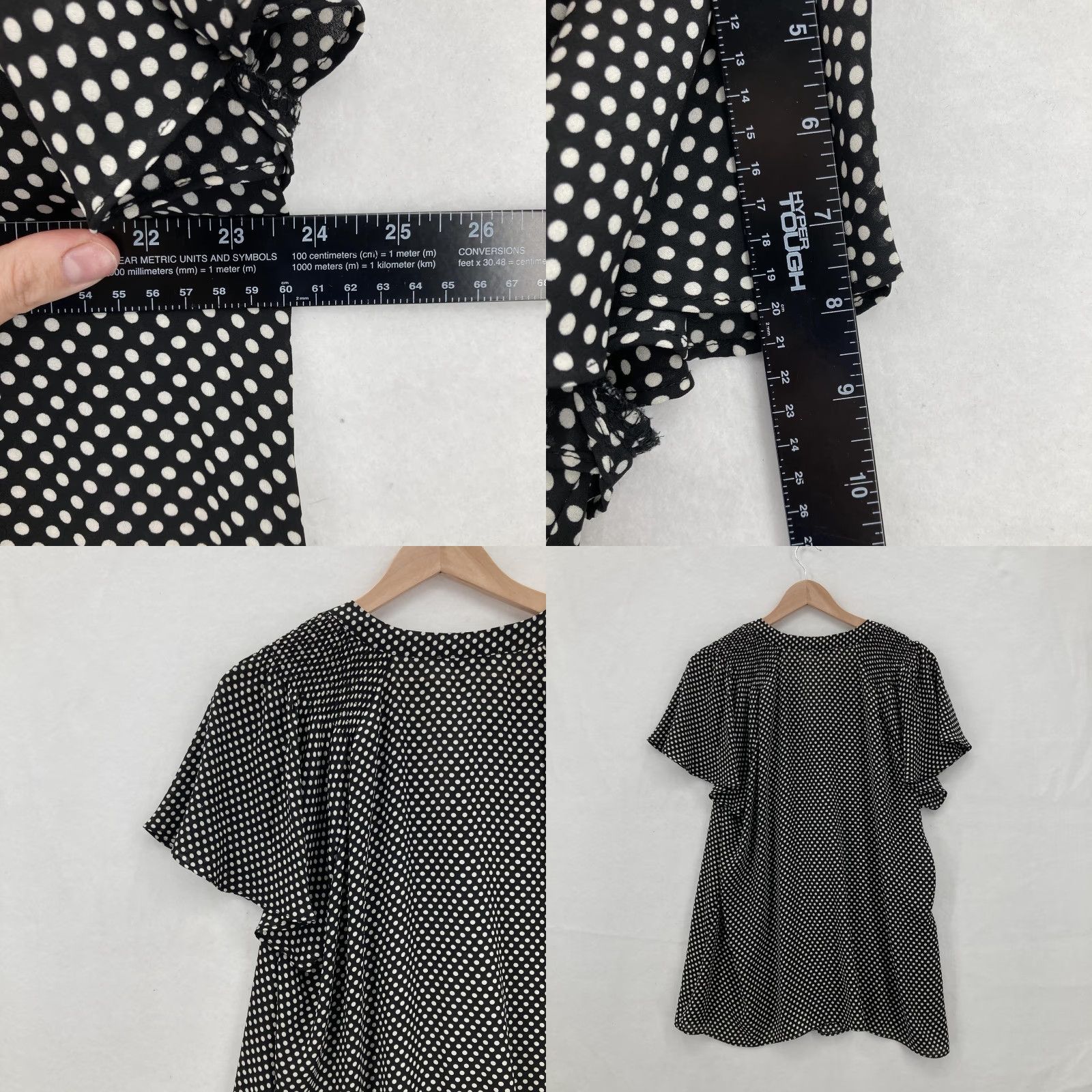 Vintage ROSE + OLIVE Shirt Womens 1X Black White Polka Dot Flutter Sleeve V-Neck Blouse Size XL / US 12-14 / IT 48-50 - 8 Thumbnail