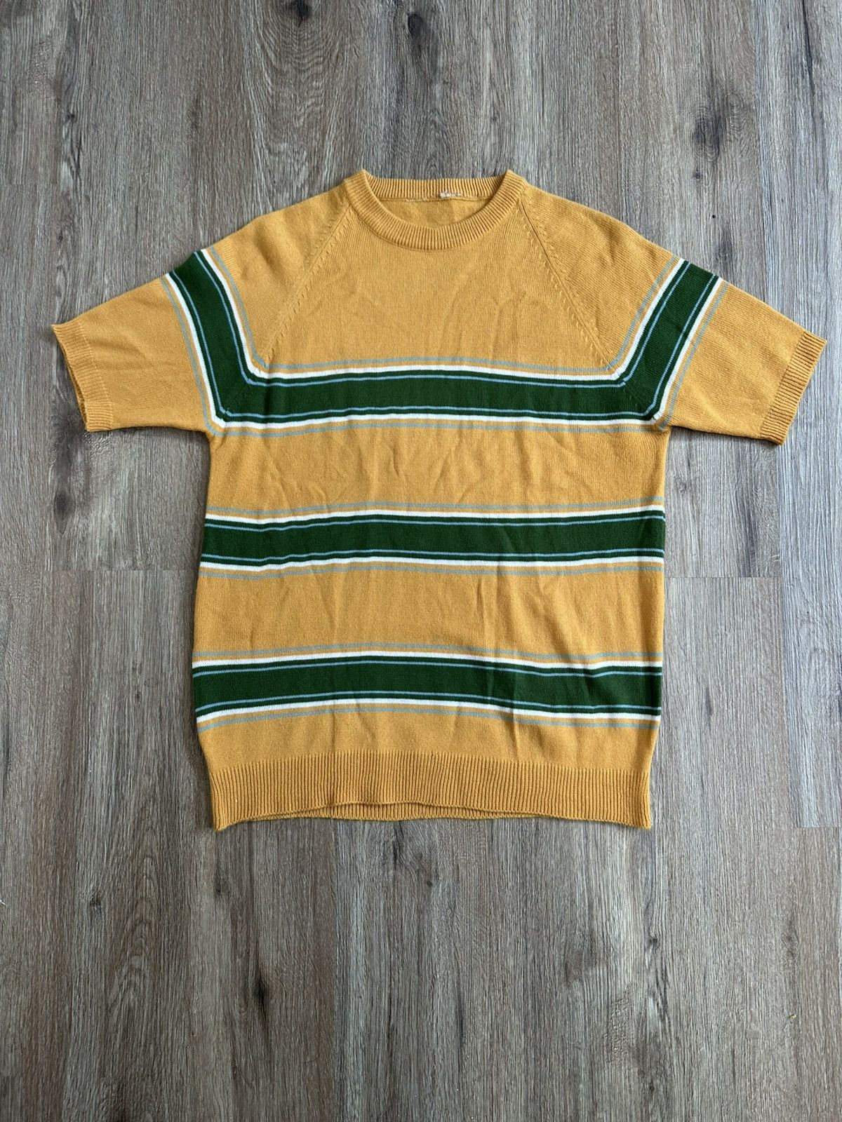 Other Vintage 70s Mustard Yellow & Green Striped Short Sleeve Knit Size US M / EU 48-50 / 2 - 1 Thumbnail