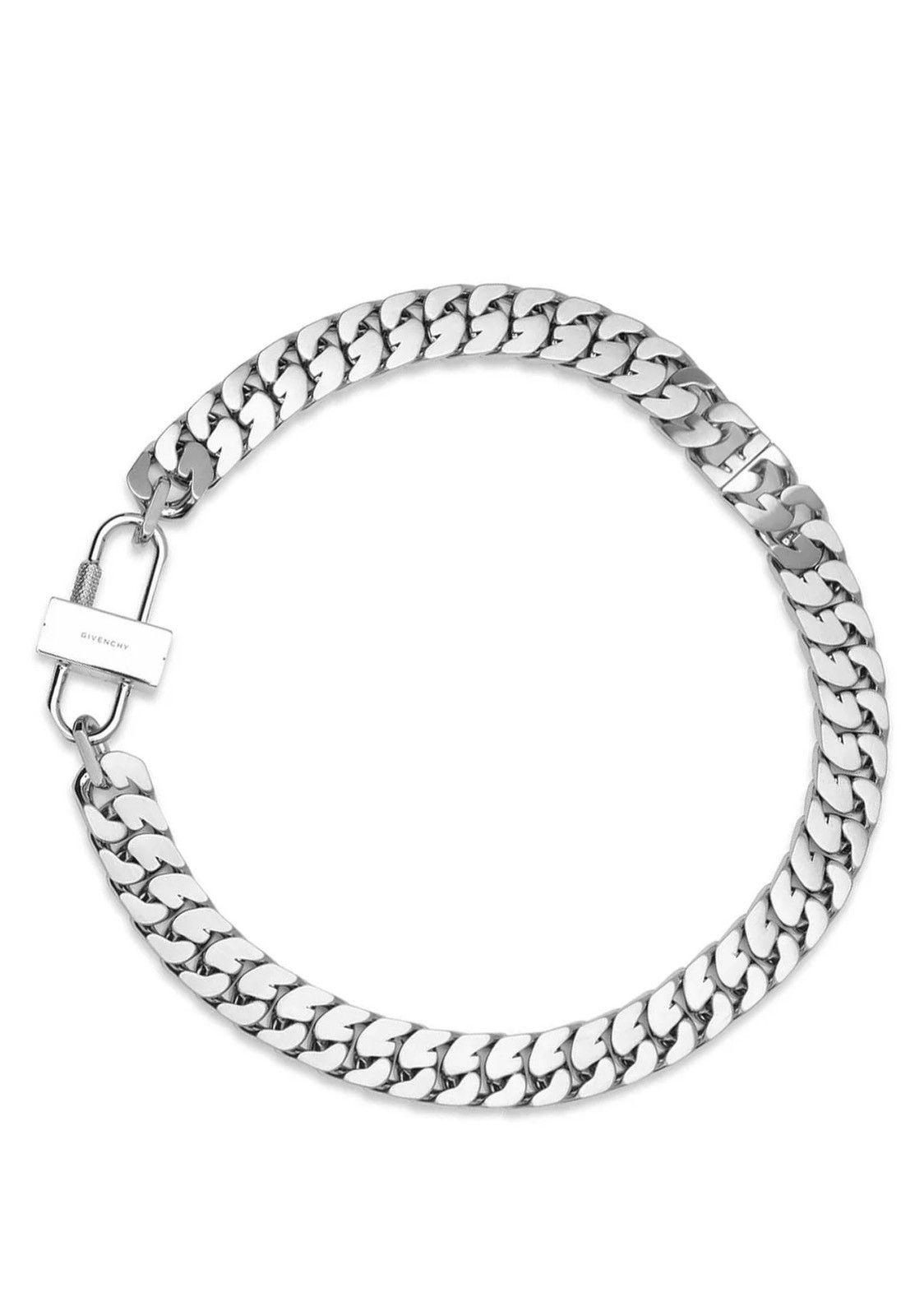 image of Givenchy Lock Cuban Link Chain Necklace in Silver, Men's