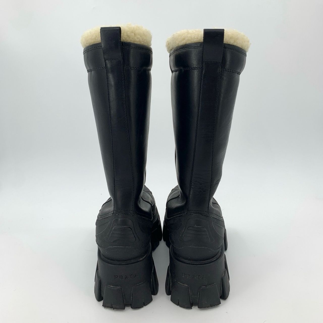 Prada Prada Lamb Fur-Lined Black Thick-Soled Mid-Calf Boots, Size Size US 7 / IT 37 - 7 Thumbnail