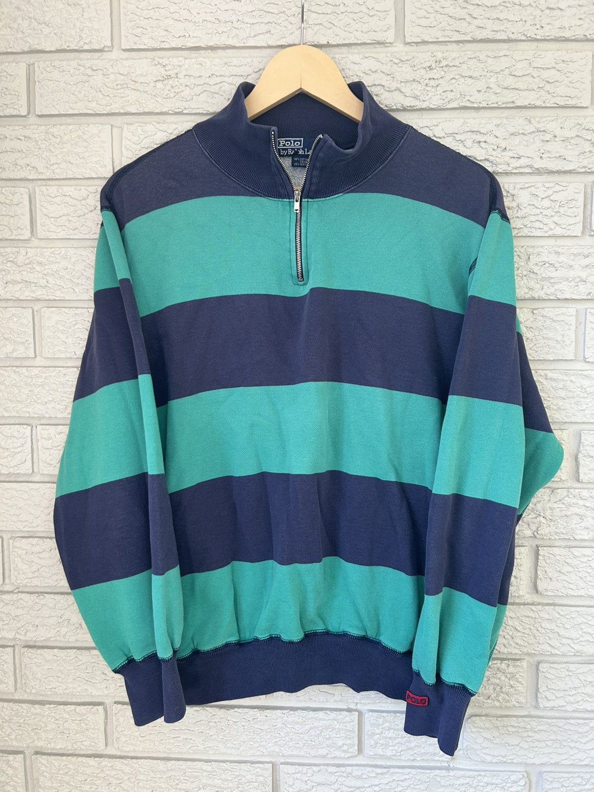 Polo Ralph Lauren Vintage 90s Polo Ralph Lauren Striped Quarter Zip Sweater Size US S / EU 44-46 / 1 - 1 Thumbnail