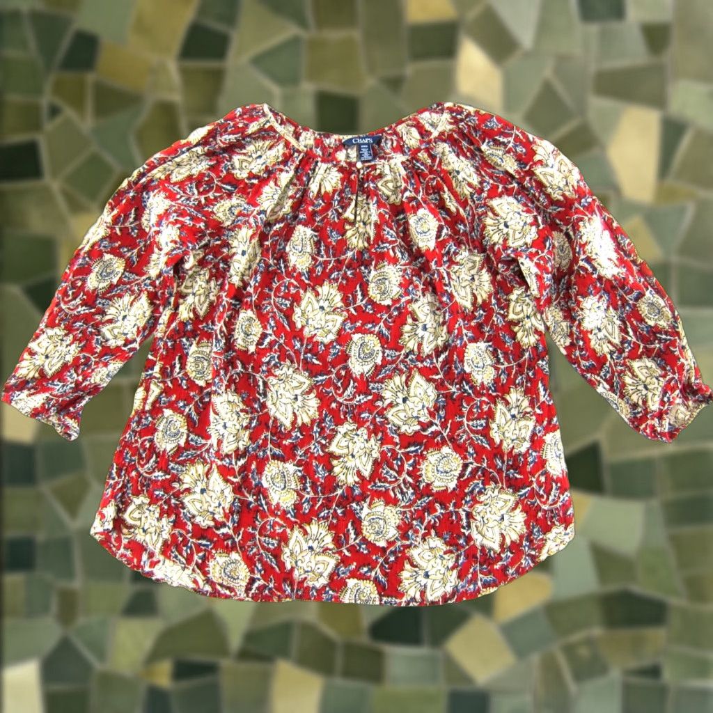 Ralph Lauren Ralph Lauren CHAPS 100% Cotton Red Floral 3/4 Sleeve Peasant Blouse Medium Women Shirt Size M / US 6-8 / IT 42-44 - 1 Thumbnail