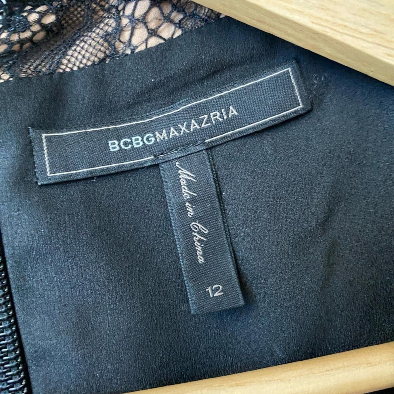 BCBG MaxAzria Black Leather Lace Panel V-Neck Mini Dress