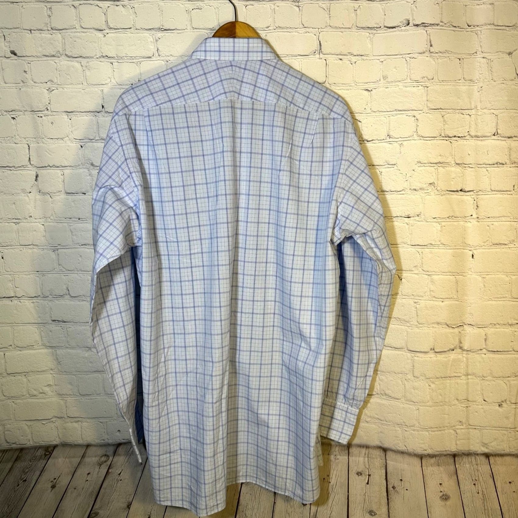 Turnbull & Asser Turnbull & Asser Dress Shirt Blue Grid Check 100% Cotton Mens 17.5 44cm England Worldwide Shipping Size 48R - 7 Thumbnail