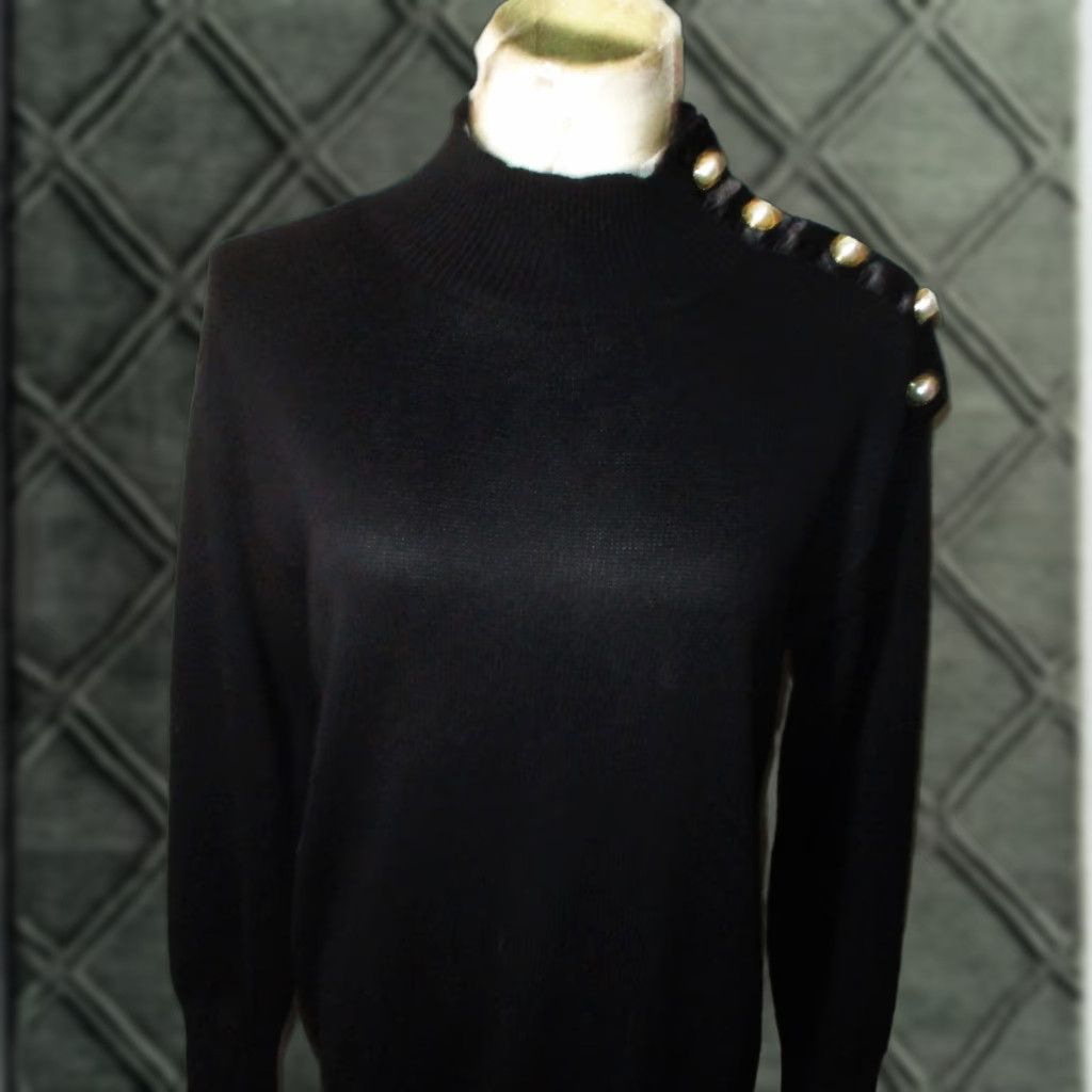 White House Black Market WHITE House BLACK Market Black Wool Blend Mock Sweater Top Women's Size S/P Size S / US 4 / IT 40 - 1 Thumbnail