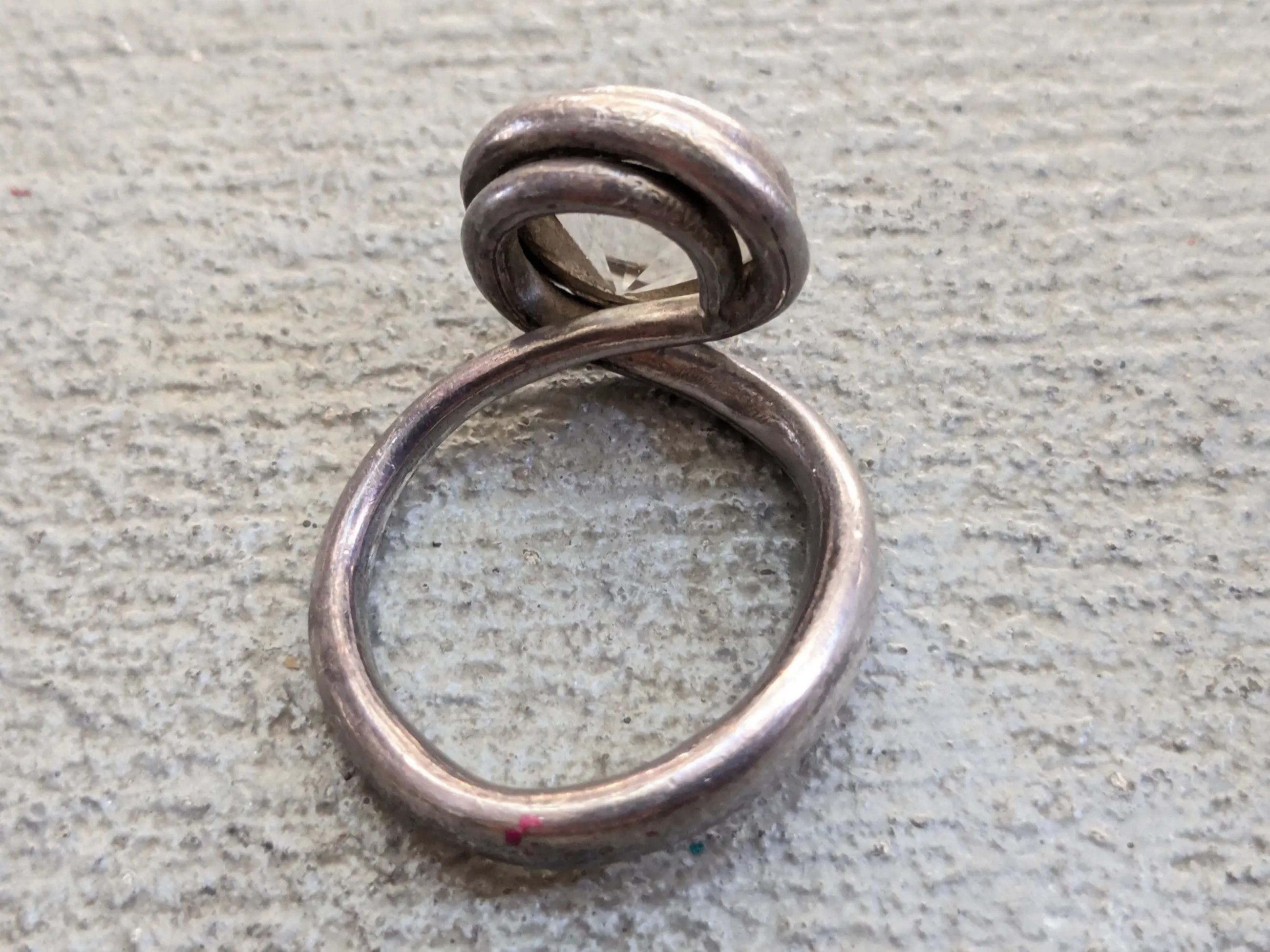 Jewelry Vintage Sterling Silver Ring 11 Glass Round Asymmetrical Size ONE SIZE - 6 Thumbnail
