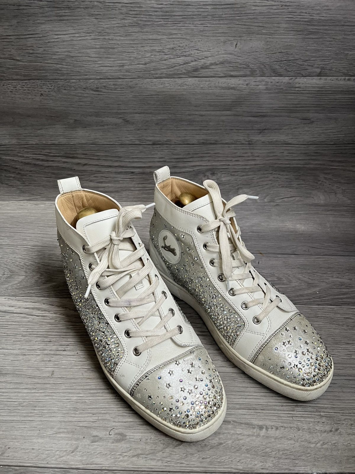 Christian Louboutin Christian loubotin leather crystal emblished hi-top sneaker Size US 7 / EU 40 - 8 Thumbnail