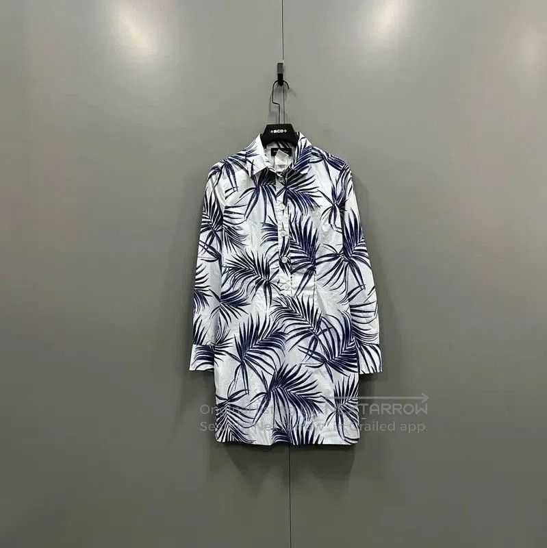 MaxMara Blue Cotton Long Sleeve Dress .