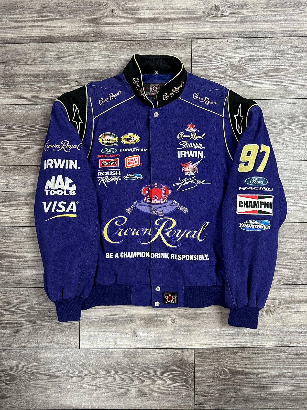 Image of Vintage Jeff Hamilton Crown Royal Nascar Jacket in Purple, Men's (Size XL)