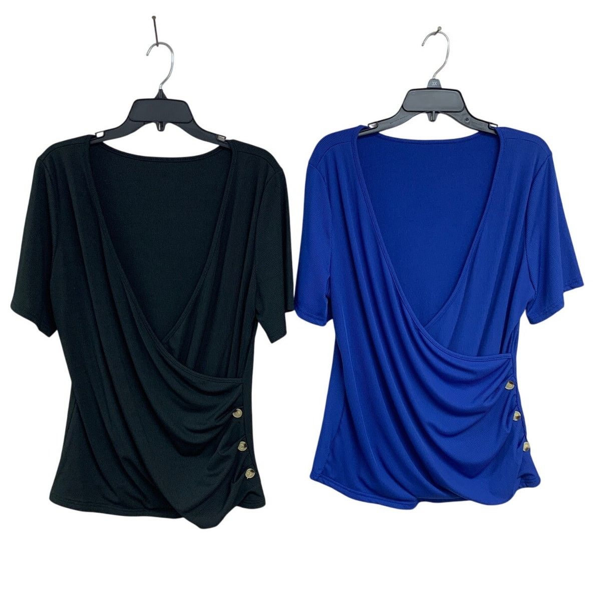 Shein Lot of 2 Shein Curve Womens 1X Short Sleeve Deep V Neck Tops Size XL / US 12-14 / IT 48-50 - 1 Thumbnail