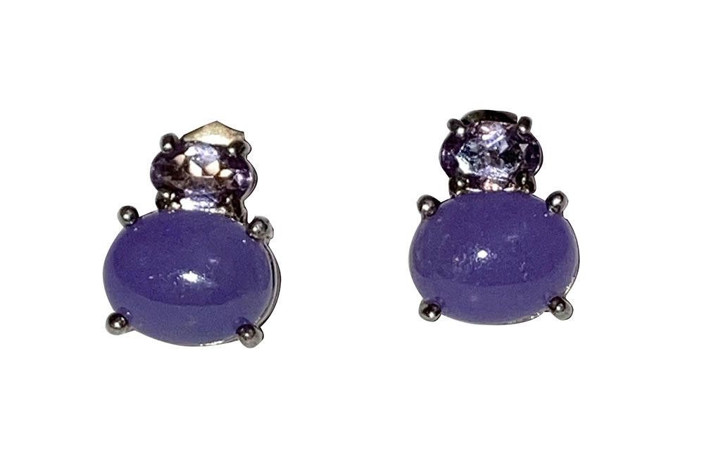 Designer Sterling Silver Amethyst and Purle Jade Earrings Size ONE SIZE - 1 Thumbnail