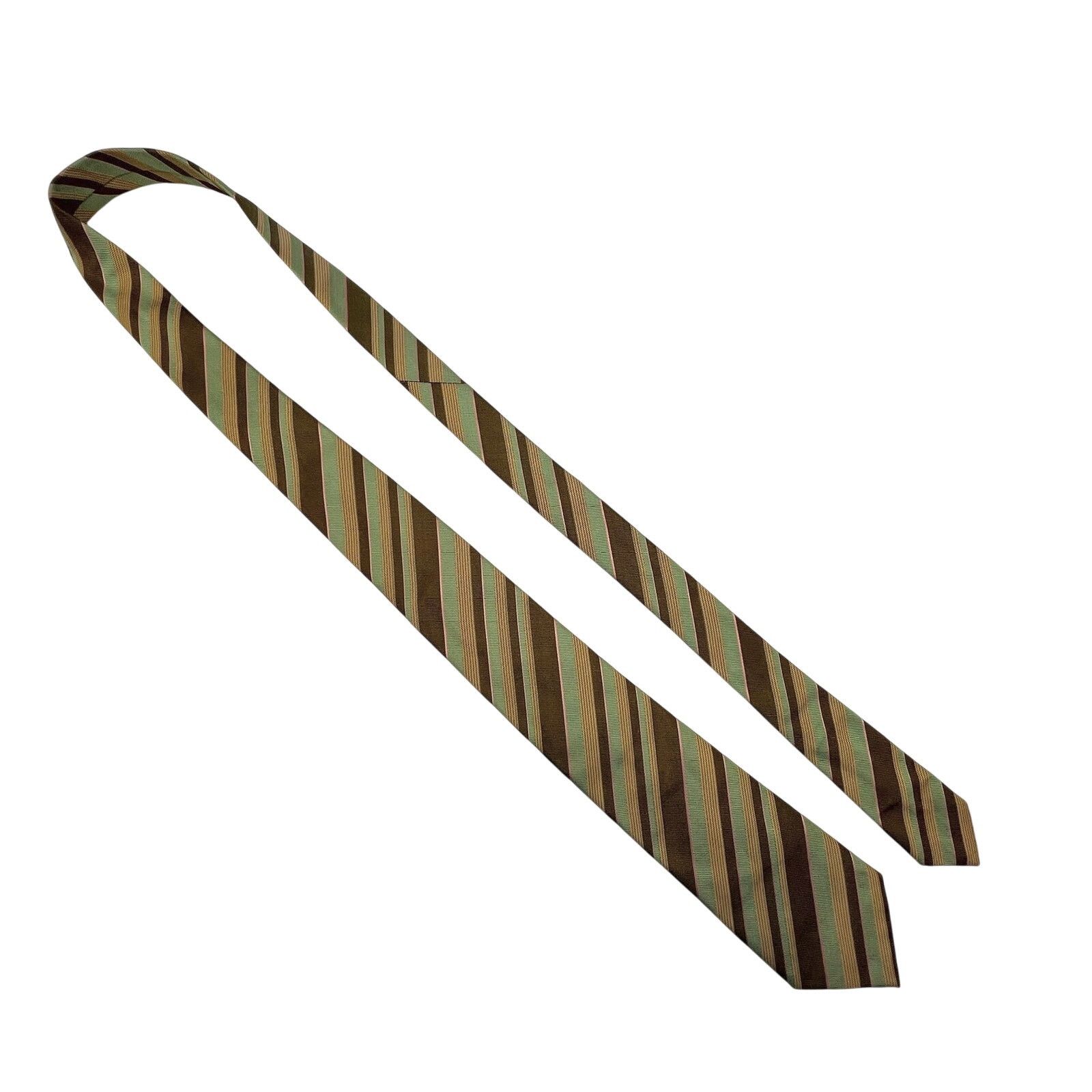 Bergdorf Goodman Bergdorf Goodman Tie Silk Stripes Brown Vintage Brown Green Size ONE SIZE - 2 Thumbnail