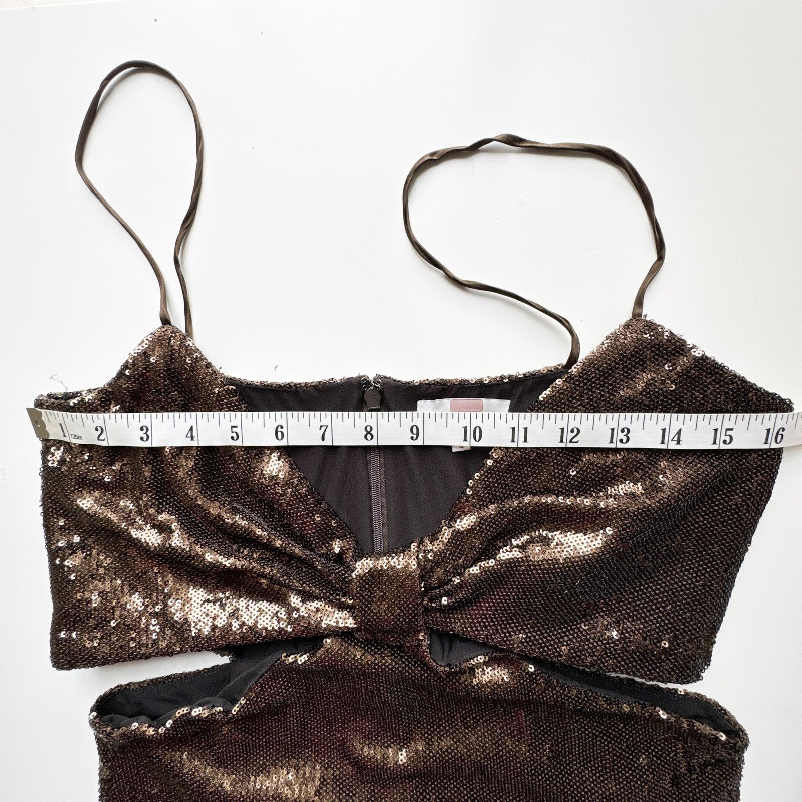 HALSTON Chloe Gown Maxi Dress Sequins Espresso Brown Sz 12