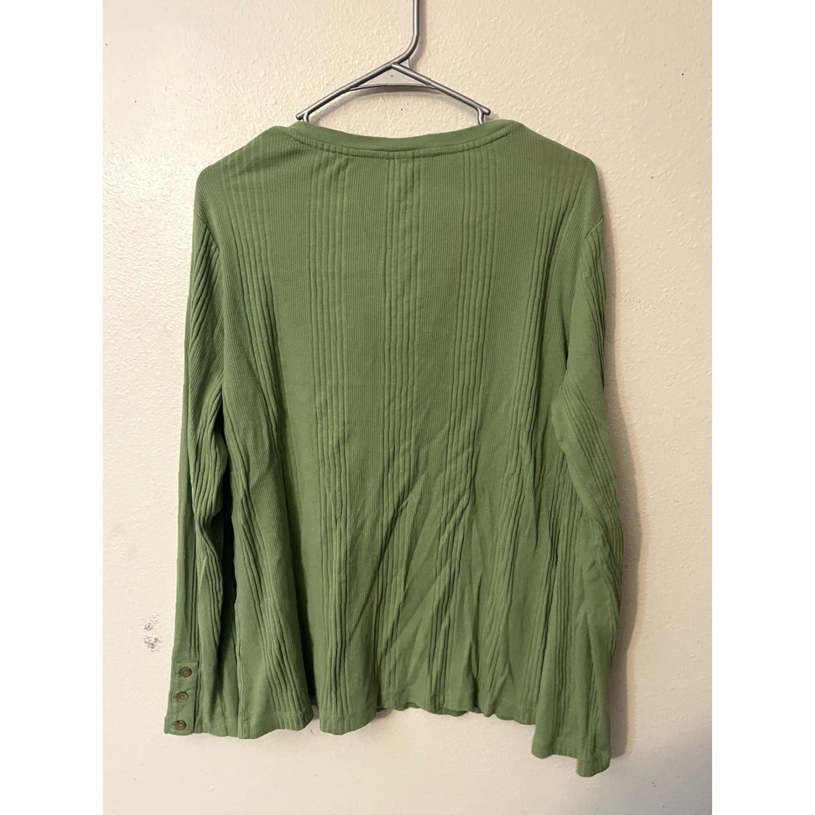 Lands' End VINTAGE Lands' End Womens Henley Shirt XL 18-20 Green Cotton Long Sleeve Button Shirt Womens XL Green Cotton Henley Size XL / US 12-14 / IT 48-50 - 2 Thumbnail
