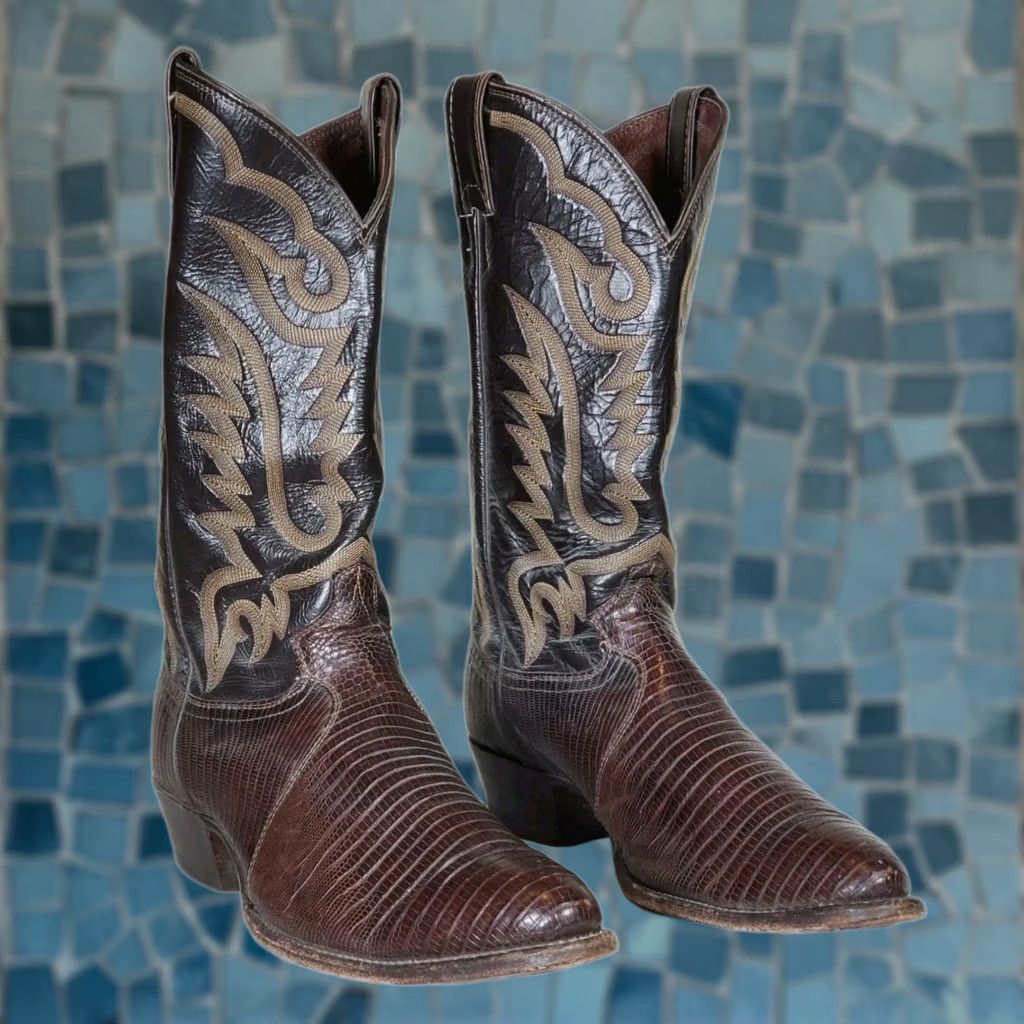 Justin Boots Justin Boots Western Cowboy Boots 8308 Men US 11 D Dark Brown Teju Lizard Leather Mid-Calf Shaft Embroidered 1.75" Heel Leather Lining Leather Outsole Size US 11 / EU 44 - 1 Thumbnail