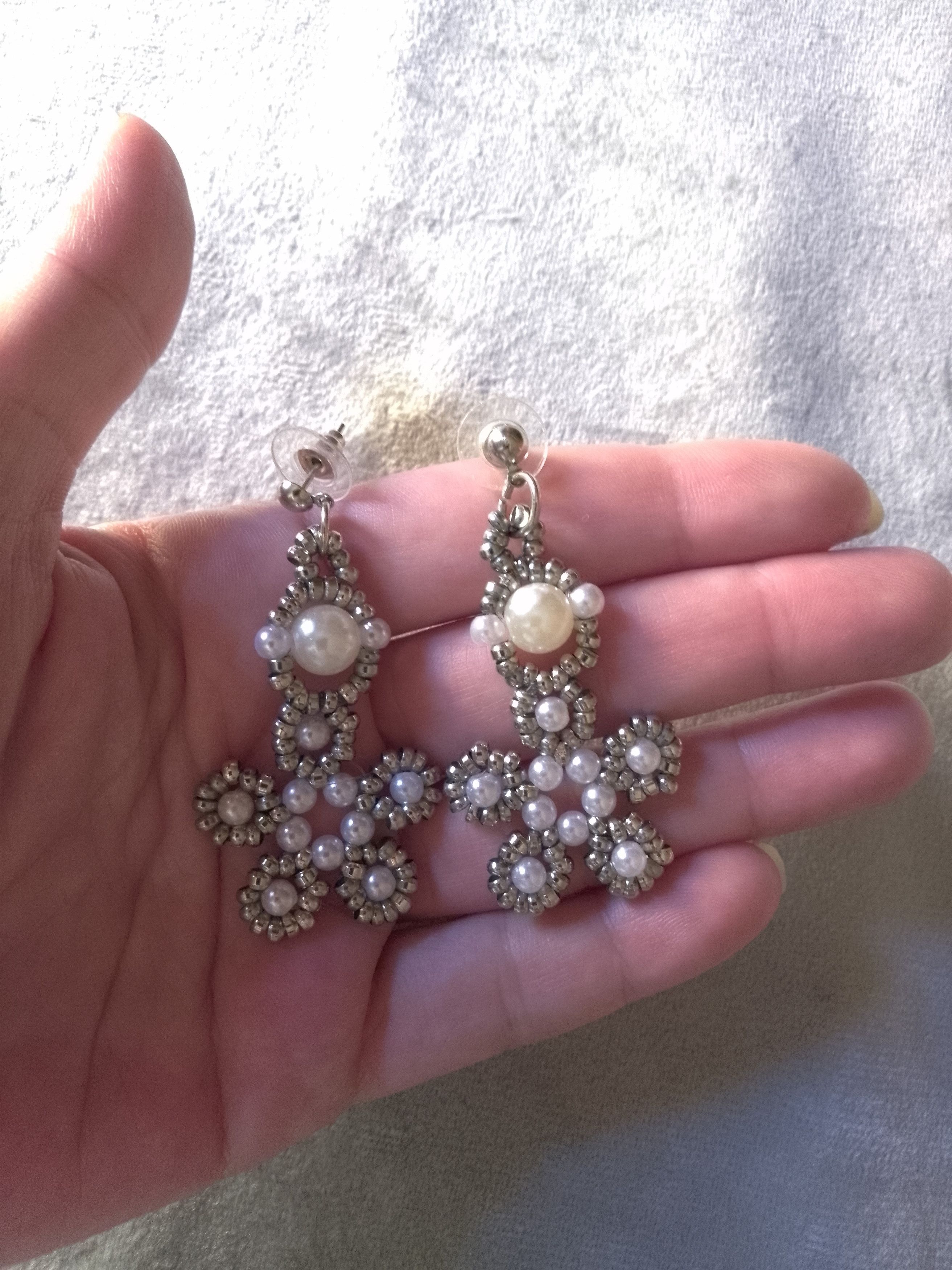 Handmade Earrings Pearls Flower Shaped Elegant Bridal Party Size ONE SIZE - 3 Thumbnail