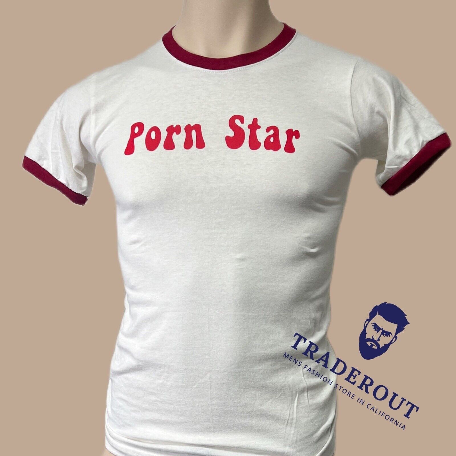 Handmade H.E.Arts Porn Star Custom print men vintage White ringer tee Size US S / EU 44-46 / 1 - 5 Thumbnail