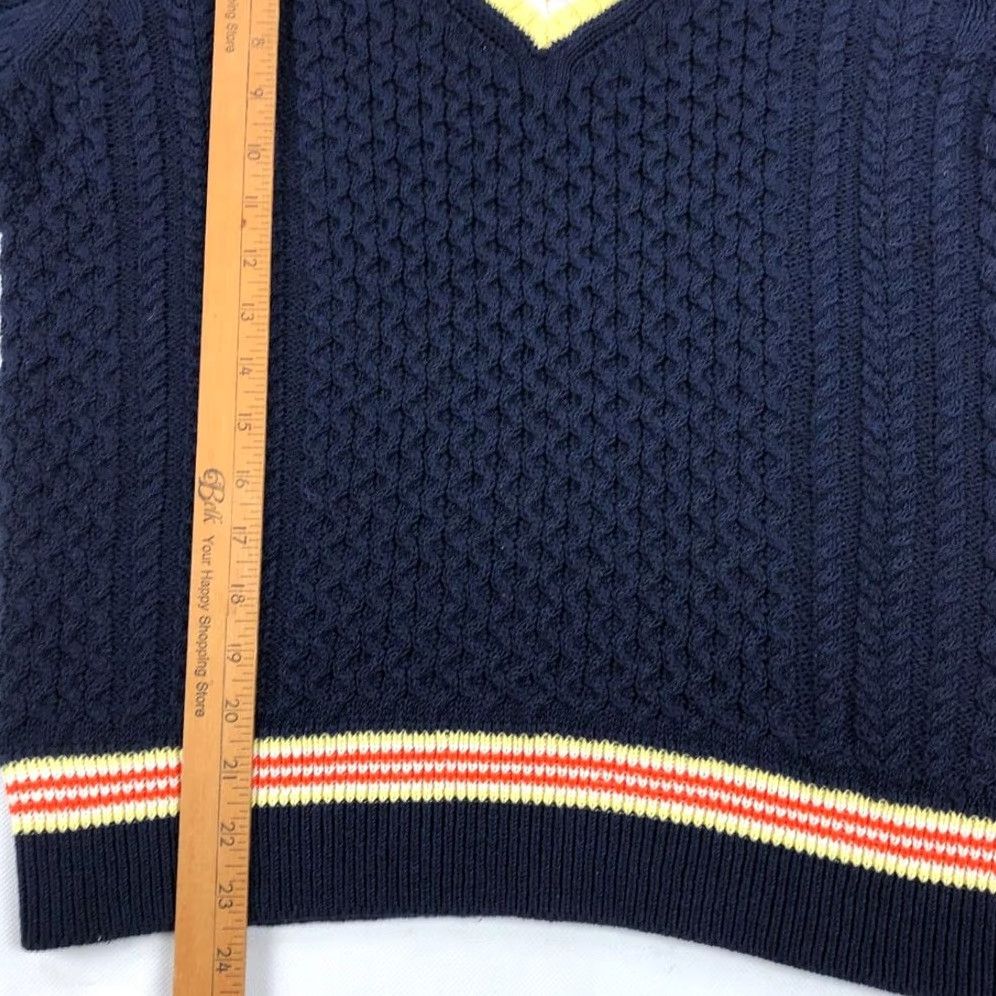 Talbots Talbots Women's L Navy Blue Cable-Knit V-Neck Sweater Pullover Cotton Linen Knit Style Preppy Casual Mens Womens Girls Boys Size L / US 10 / IT 46 - 4 Thumbnail