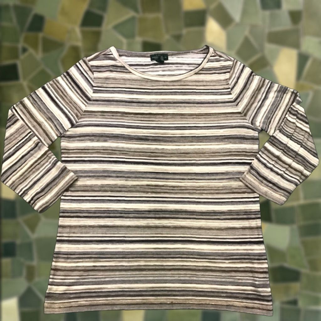 Ralph Lauren Lauren Ralph Lauren Womens Shirt Top Medium Gray Striped Semi-Sheer LRL Size M / US 6-8 / IT 42-44 - 1 Thumbnail
