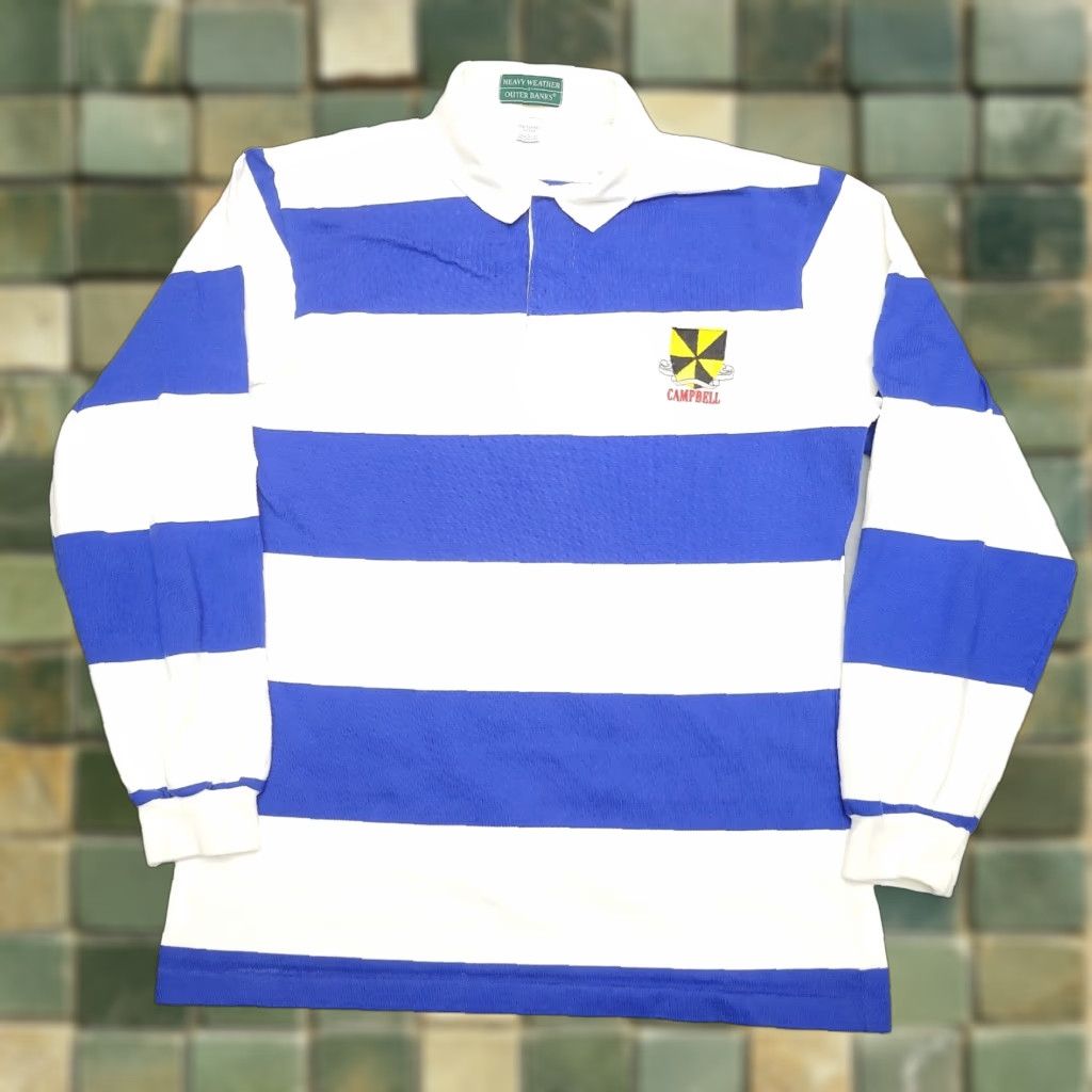 Vintage VINTAGE Outer Banks Rugby Shirt Men Large Blue White Stripe Campbell Crest Heavy Weather Size US L / EU 52-54 / 3 - 1 Thumbnail