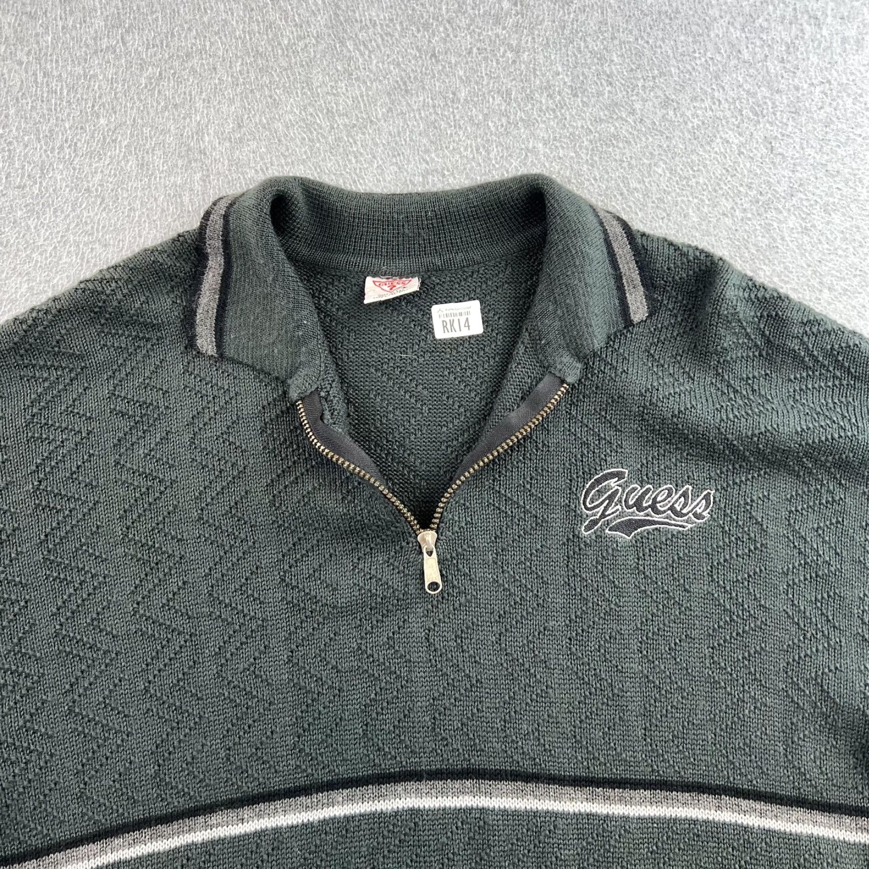 Guess VINTAGE GUESS Sweater Mens XL Green 1/4 Zip Collared Striped Made USA 90s Size US XL / EU 56 / 4 - 5 Thumbnail