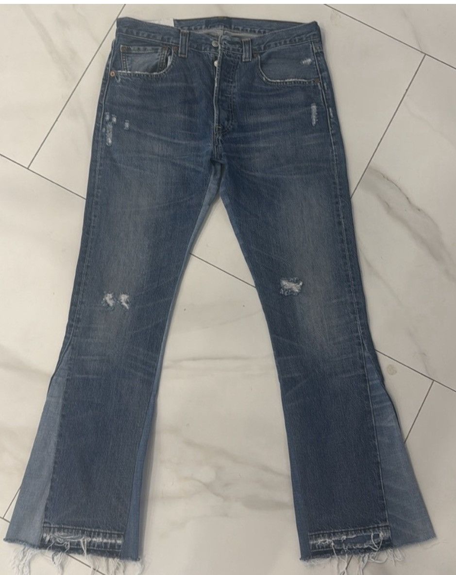 Levi's Levis 501 x Custom Mdrn Art Collab Flare Leg Denim Jeans Size 33" - 1 Thumbnail