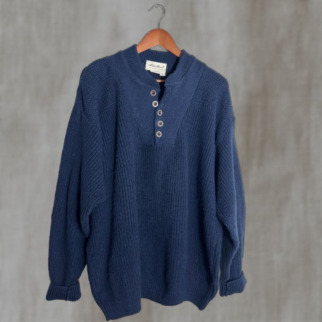 Eddie Bauer VINTAGE Eddie Bauer Sweater Mens L Heavy Knit Cotton USA Navy Blue Pullover Size US L / EU 52-54 / 3 - 1 Thumbnail
