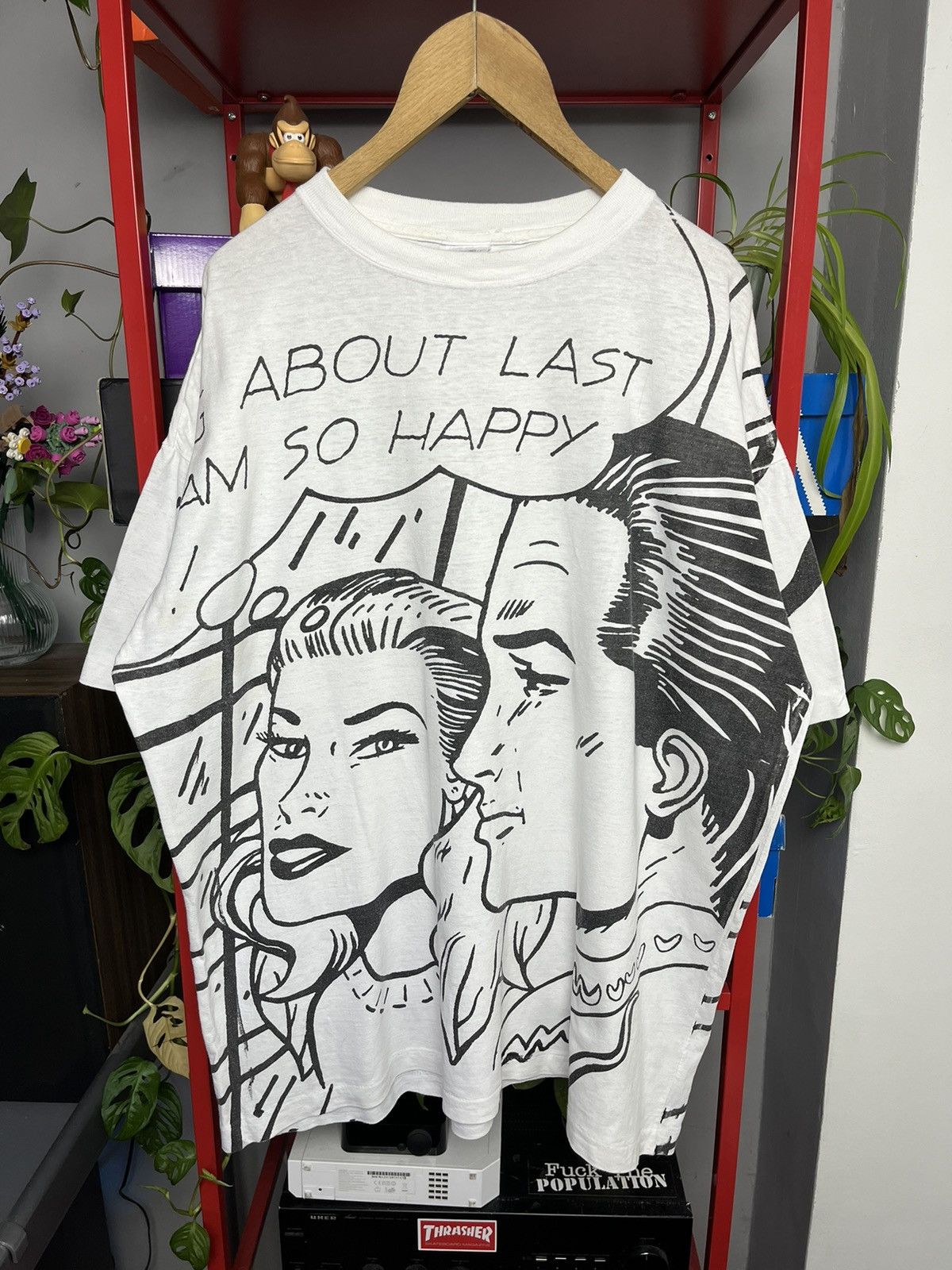 image of Art x Vintage 90's Roy Lichtenstein All Over Print Comics Tee in White, Men's (Size XL)