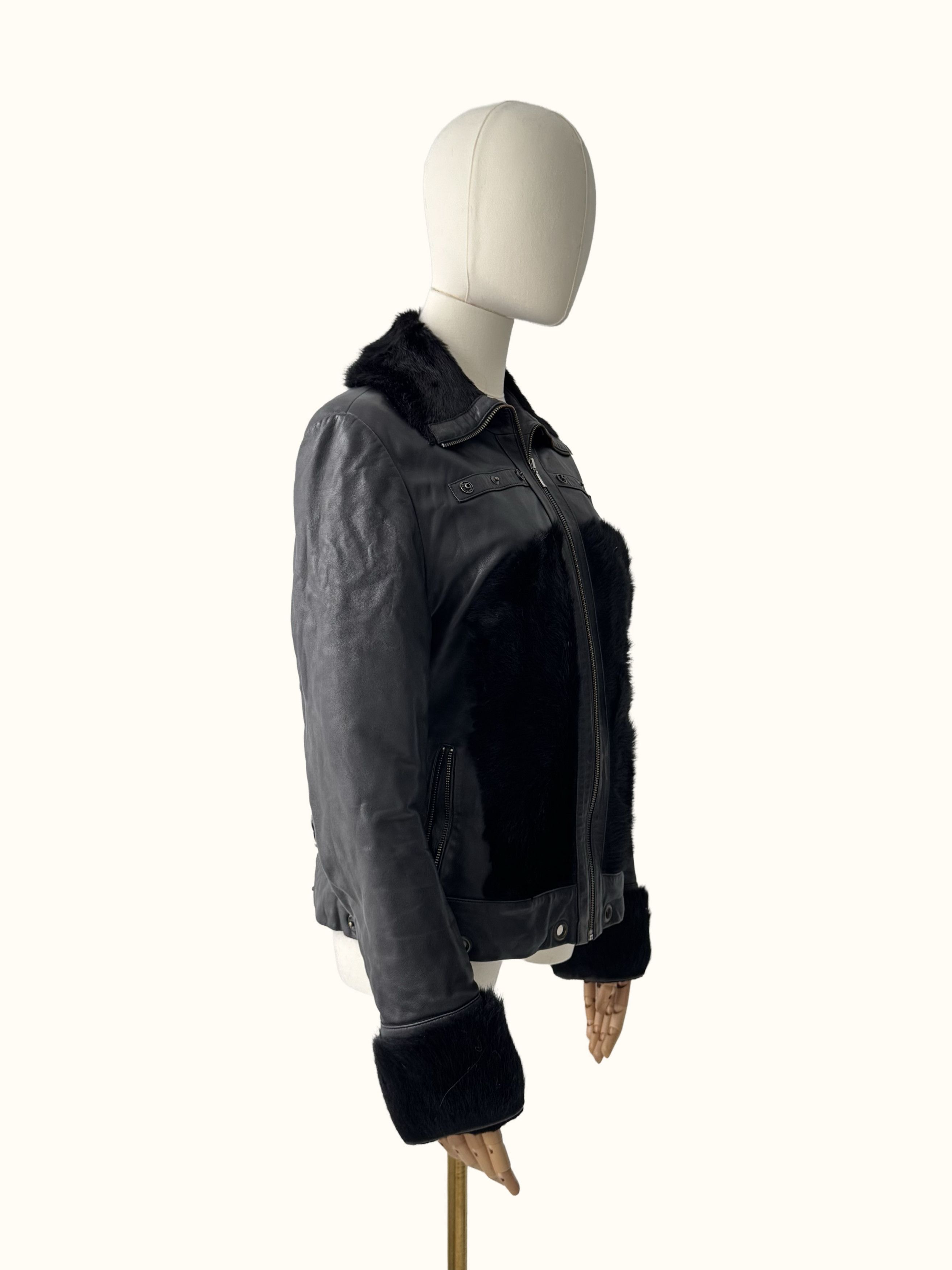 Vintage Vintage Cropped Leather Jacket With Real Fur (B250)D15E2 Size S / US 4 / IT 40 - 2 Thumbnail