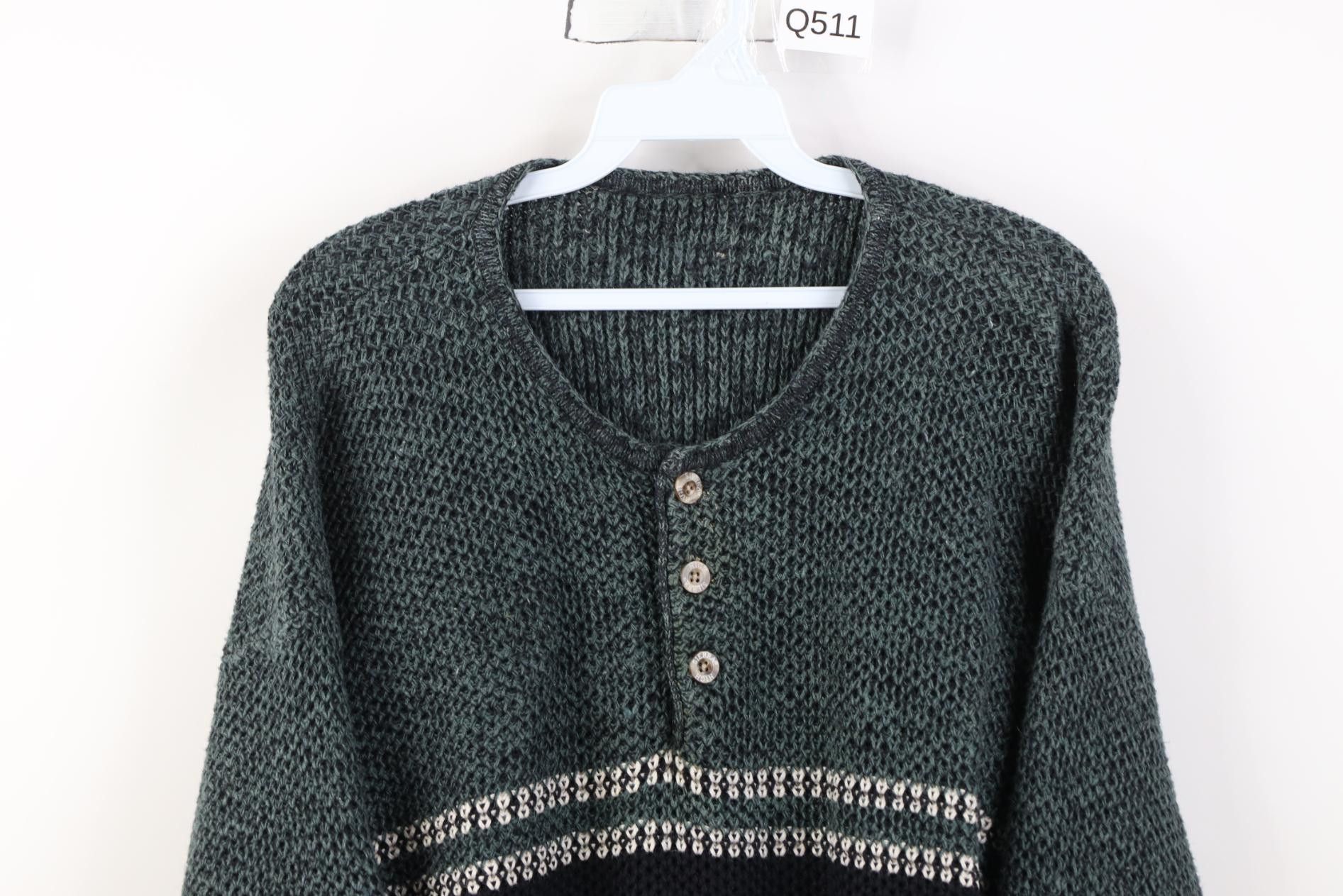Vintage Vintage 90s Streetwear Thermal Weave Knit Henley Sweater Size US L / EU 52-54 / 3 - 2 Thumbnail