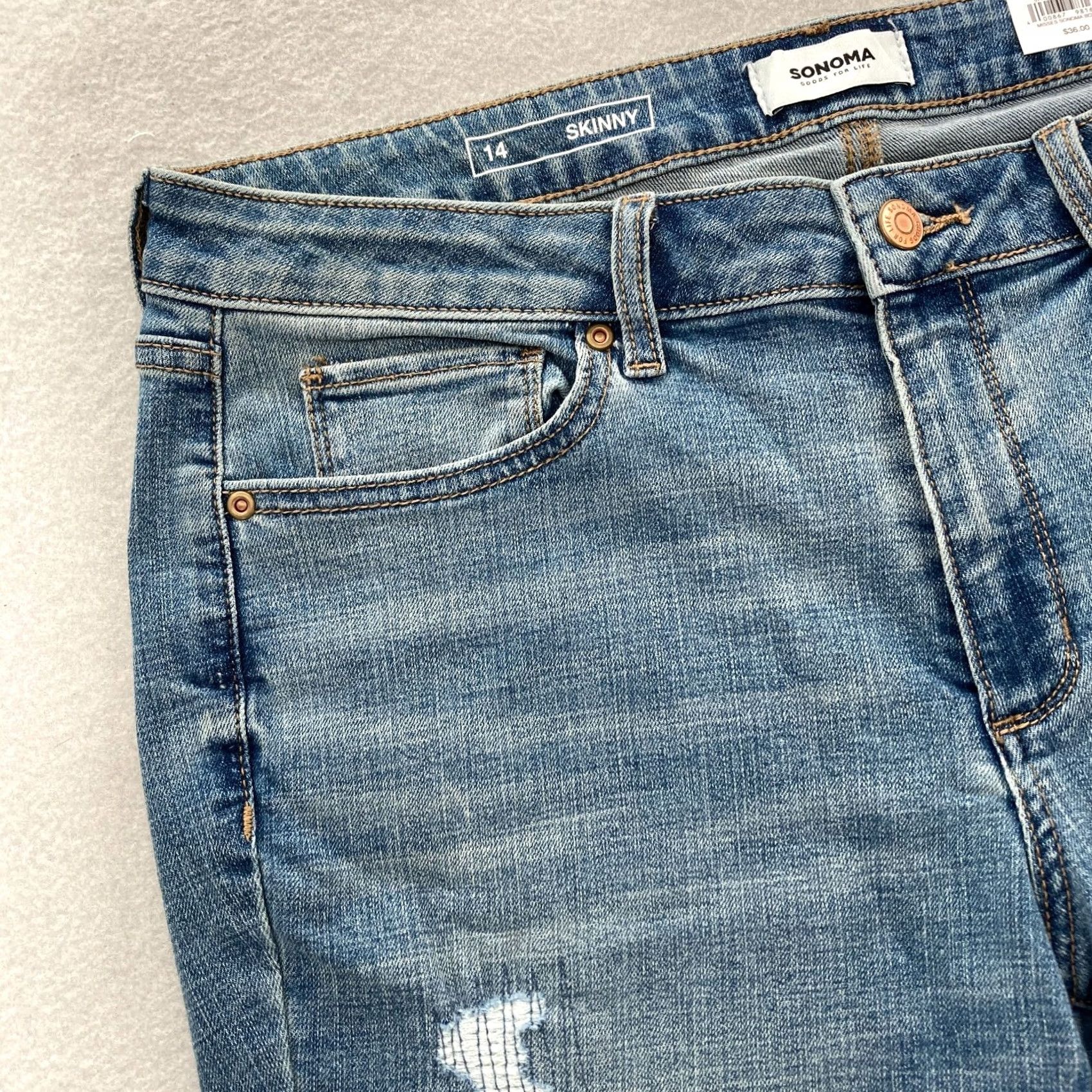 Denime Sonoma Jeans Women's 14 Blue Stretch Denim Distressed Mid Rise Skinny Supersoft Denim Jeans Size 36" / US 14 / IT 50 - 3 Thumbnail