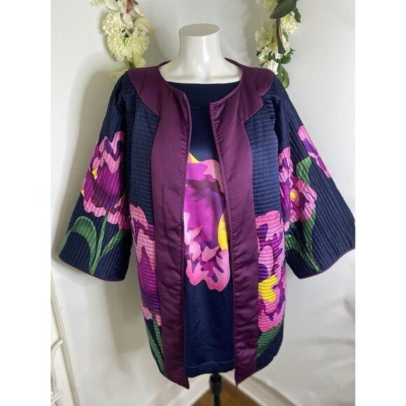 Designer Very Vollbracht Quilted Reversible Jacket and Blouse Set Blu Size S / US 4 / IT 40 - 11 Thumbnail