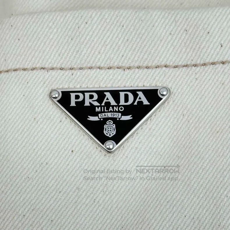 Prada Prada Beige metal triangle logo denim jacket Size US S / EU 44-46 / 1 - 8 Thumbnail